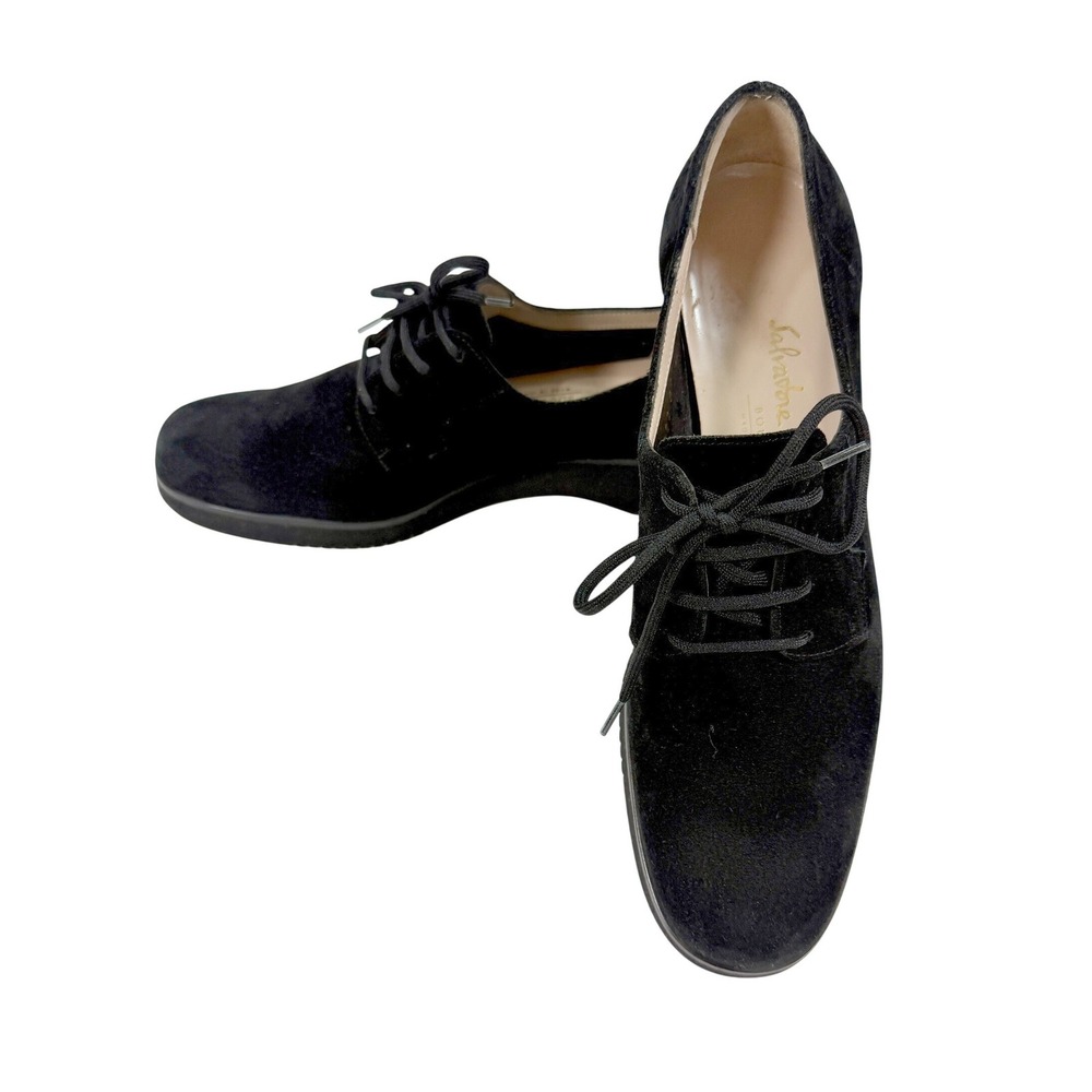 Salvatore Ferragamo Atto Suede Oxford Shoes Women 7.5 AAAA 4A Narrow Black Italy
